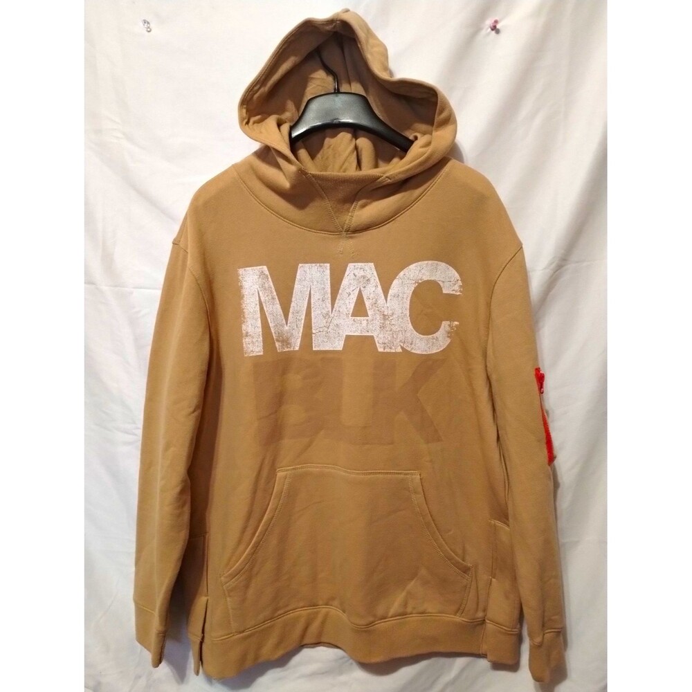 MacBlue LBL Fleece Pullover Hoodie Tan MAC Logo Graphic Hooded Pockets Mens Sz M